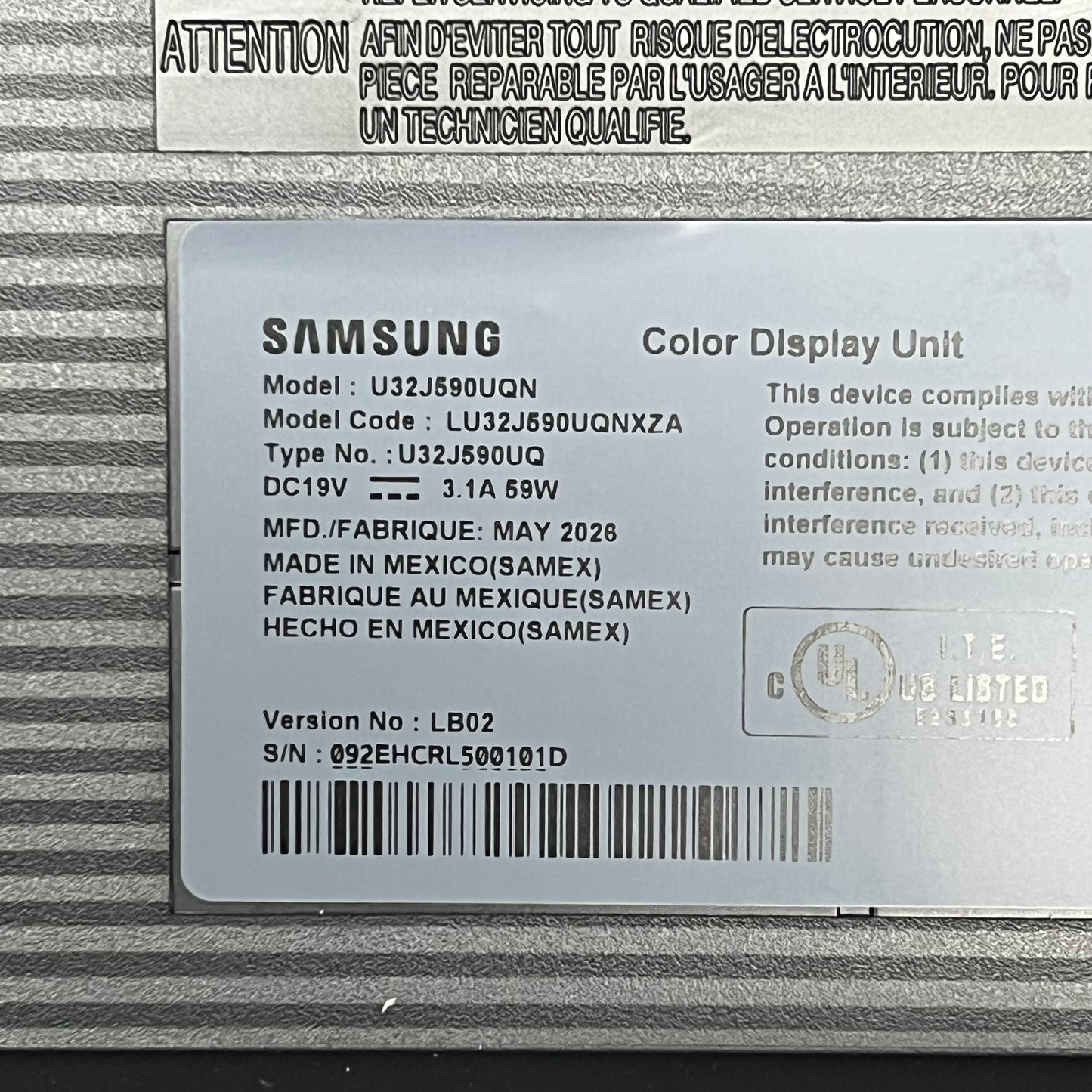 SAMSUNG Led Viewfinity Monitor W/ Amd Freesync 32" 60Hz 4ms Dark Grey U32J590