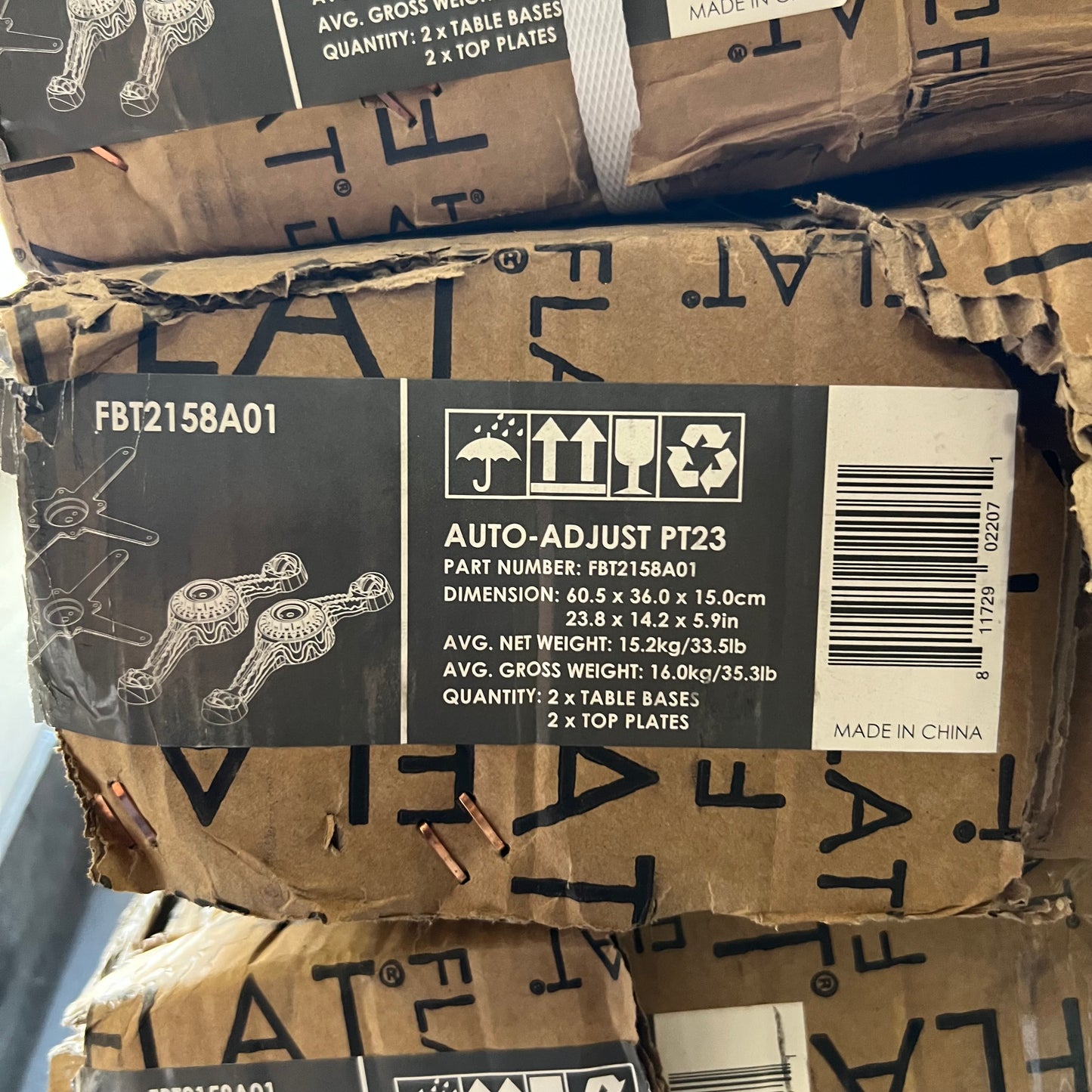FLAT Auto Adjust PT23 Self-Leaving Table Bases Sz 21"L x 15.5"W, Black FBT2158A01 (New Other, Distressed Box)