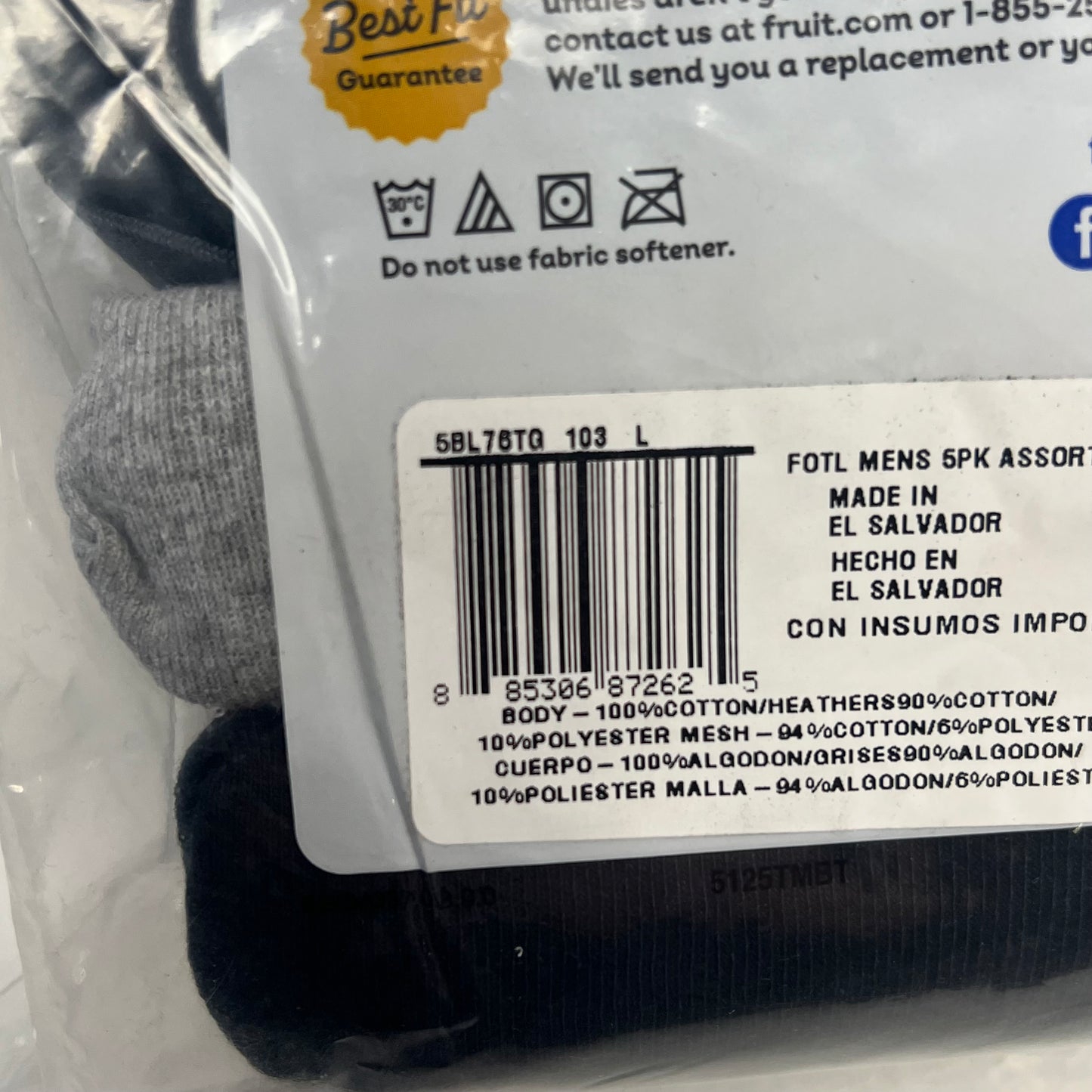 ZA@ FRUIT OF THE LOOM (5 PACK) Eversoft Breathable Fabric Boxer Breifs Men's Sz L Grey/Black 5BL76TG