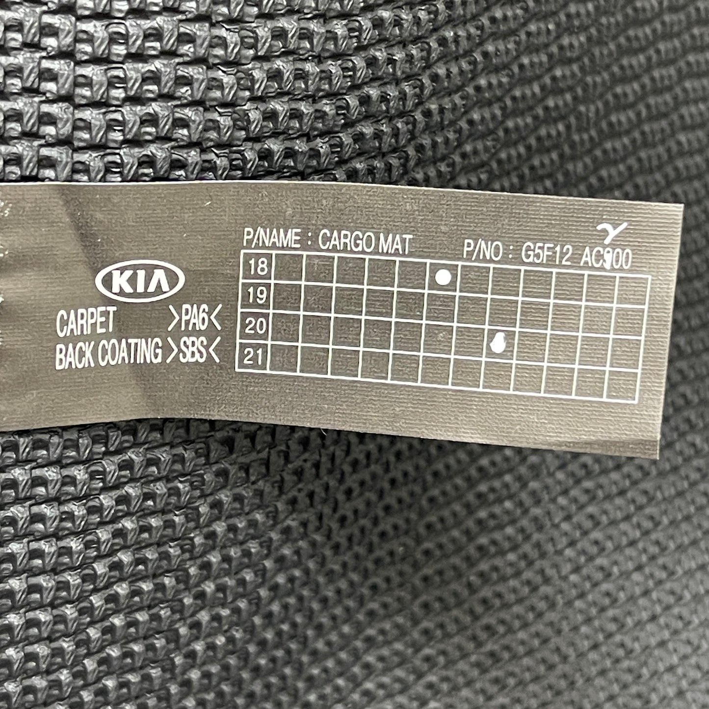 KIA Niro Cargo Mat Carpeted Cargo Liner G5. 12AC2. 0 FH G5F12-AC900