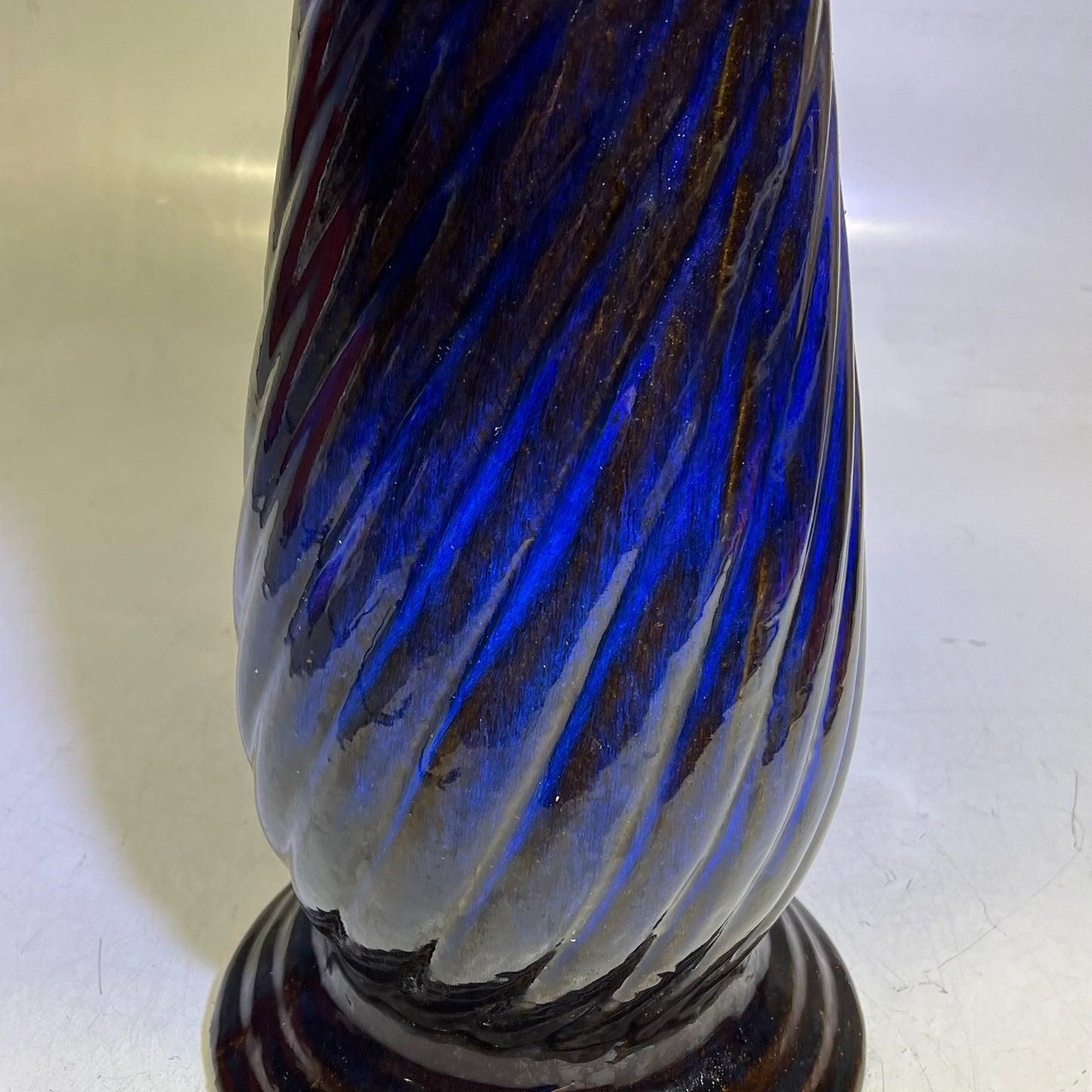 ZA@ Glazed Pottery 2 Piece Swirl Stand Bird Bath 22" L x 20" Dia Deep Blue