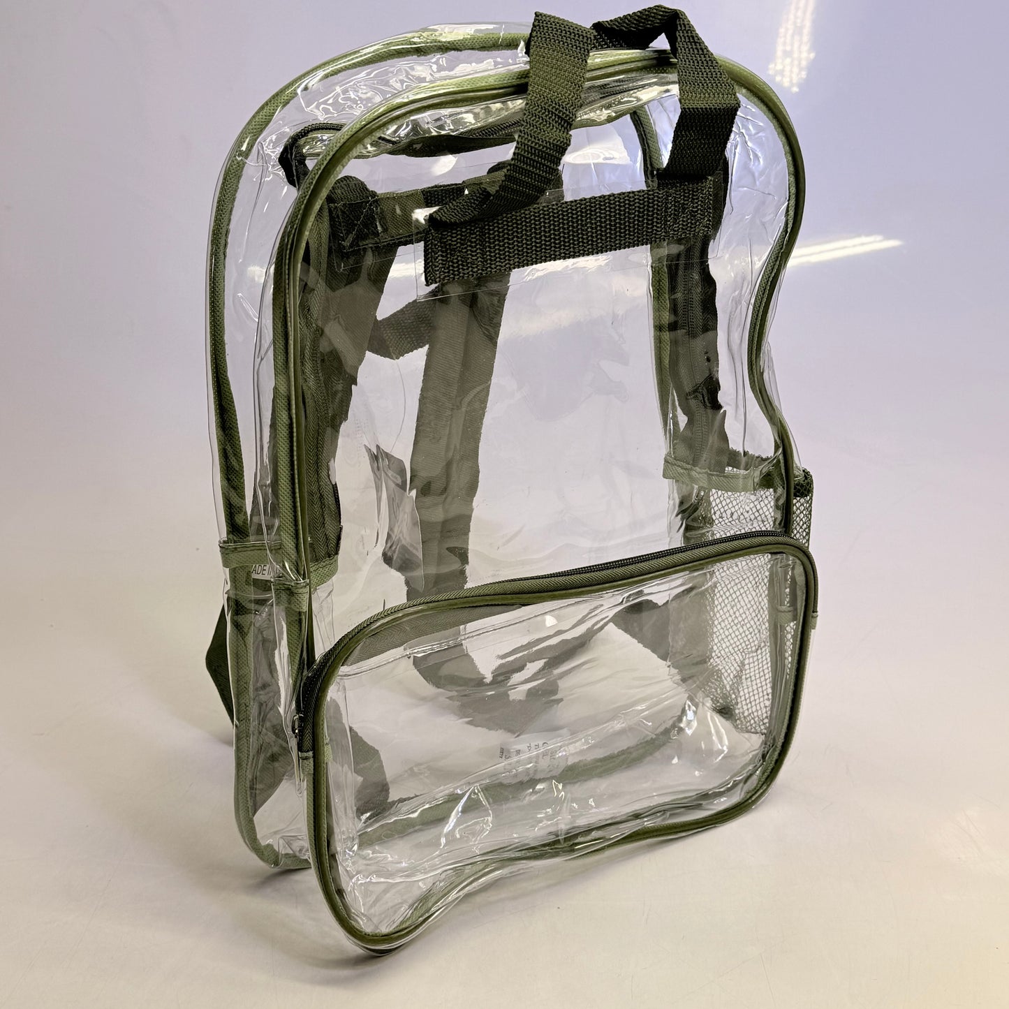 BWAP 17" Clear Plastic Backpack 17" x 12" x 6" Color Olive Green BP1643