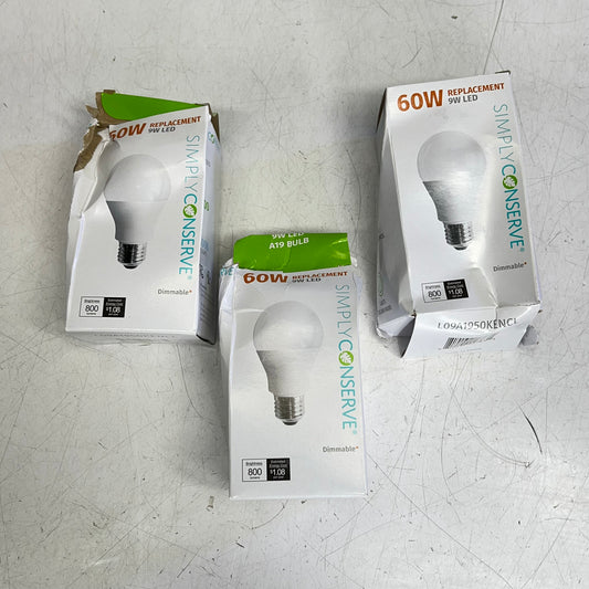 ZA@ SIMPLY CONSERVE (3 PACK) LED Light Bulb 800 Lumens Daylight L09A1950KENCL (As-Is)