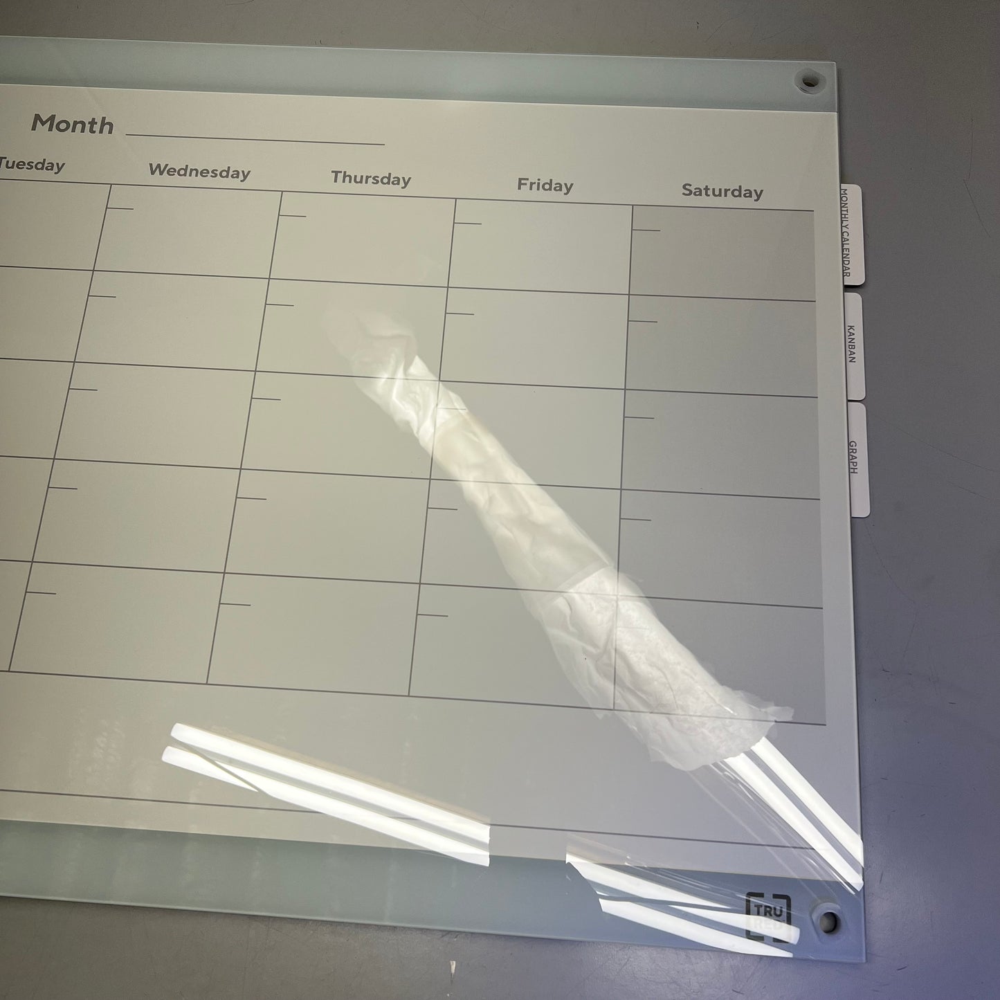 TRU RED Glass Templated Magnetic Glass Dry-Erase Whiteboard 3'x2' White TR62139