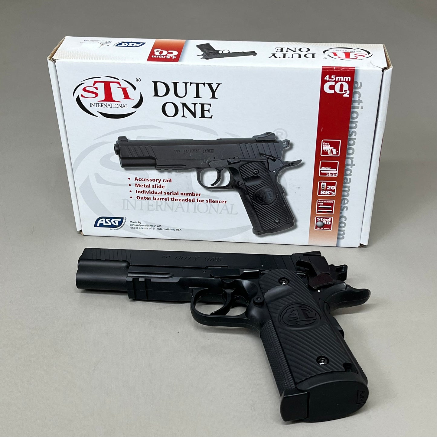 Z@ ASG STI Duty One Co2 Non-Blowback Airgun Pistol Steel BB's Ammo Black 16730