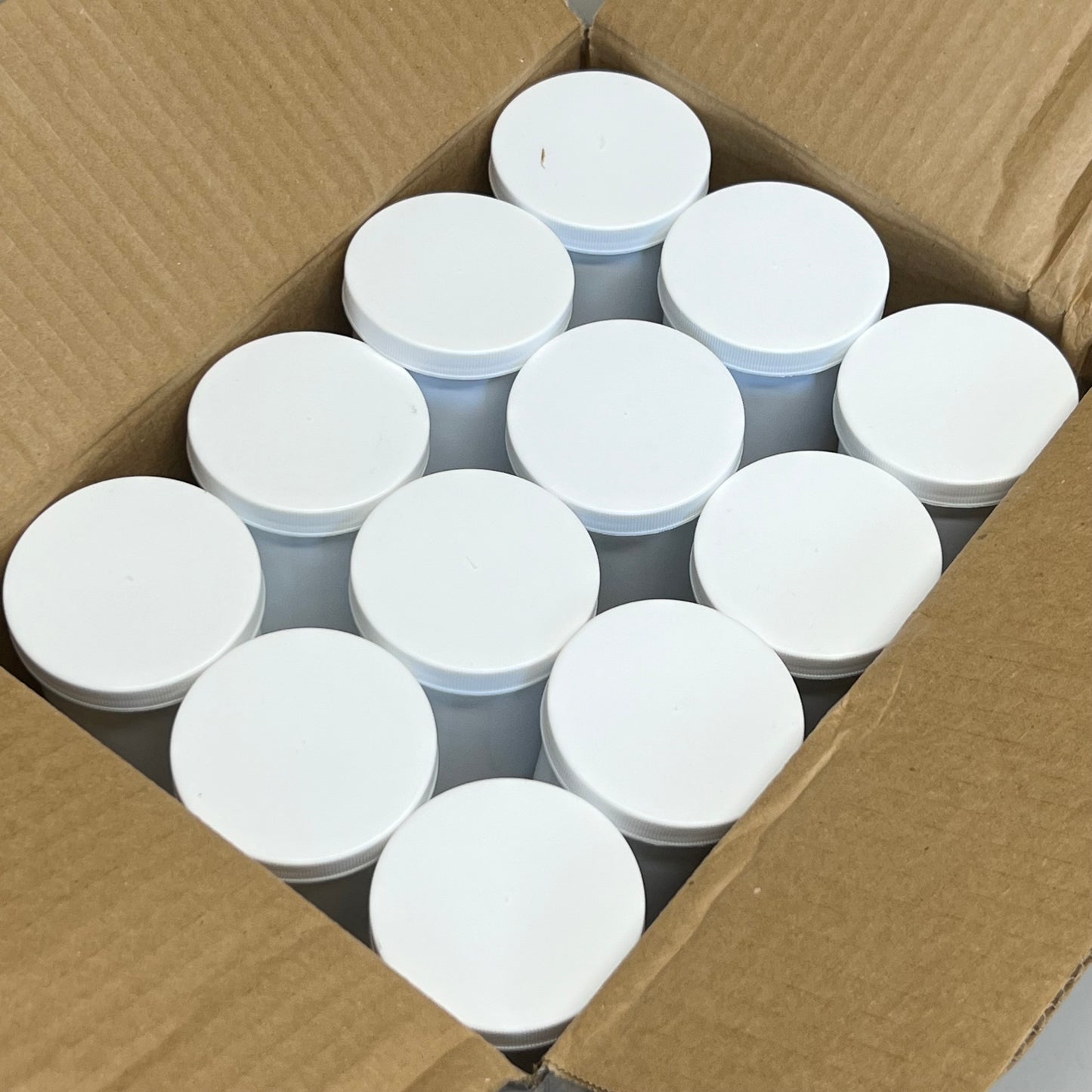 ZA@ BERRY (12 Pack) Plastic Ointment Jars White Plastic With Caps 8fl oz Sz 3.5” (New)