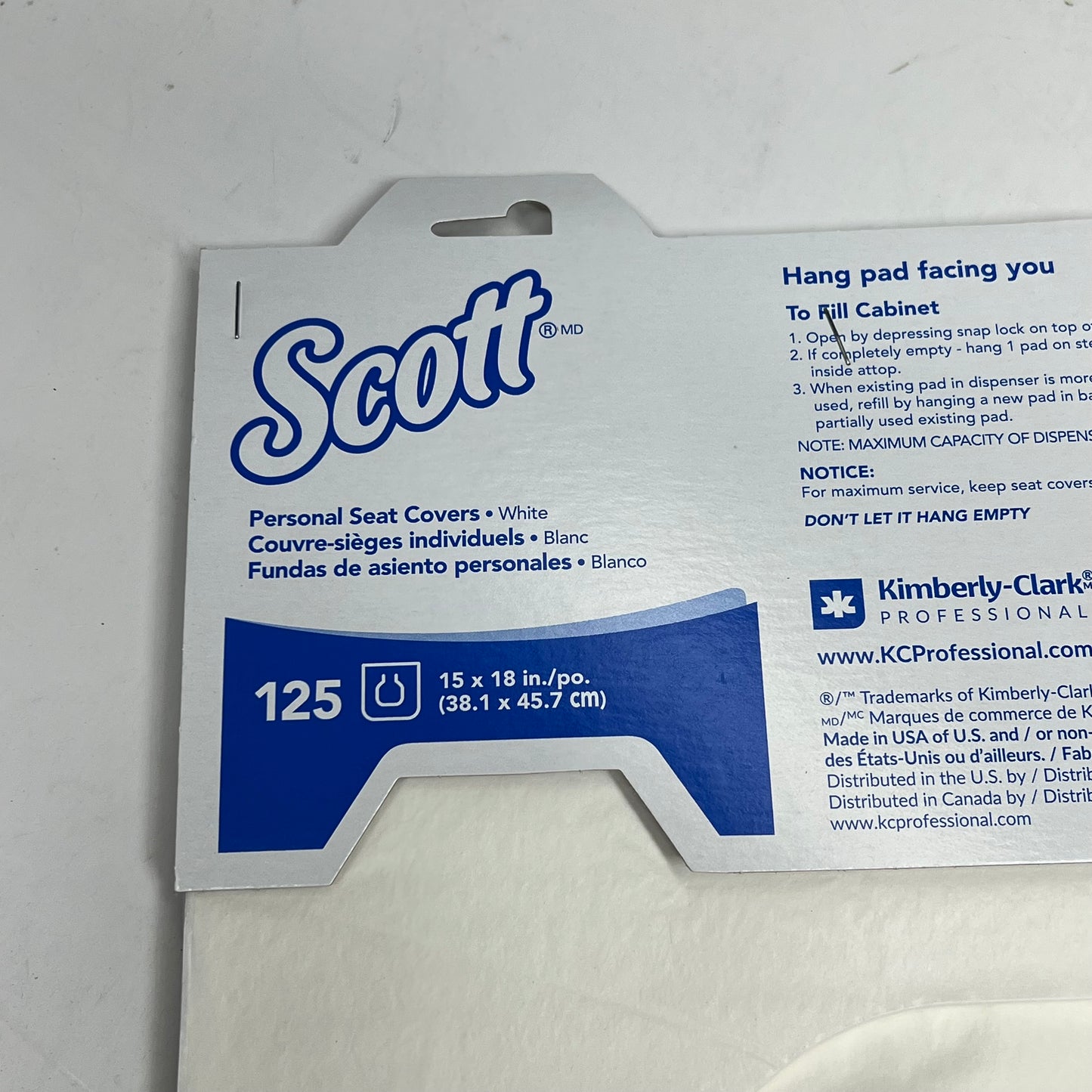 ZA@ KIMBERLY-CLARK (3,000 PACK) Scott Pro Personal Seat Covers  15"x18" White 07410 (As-is)