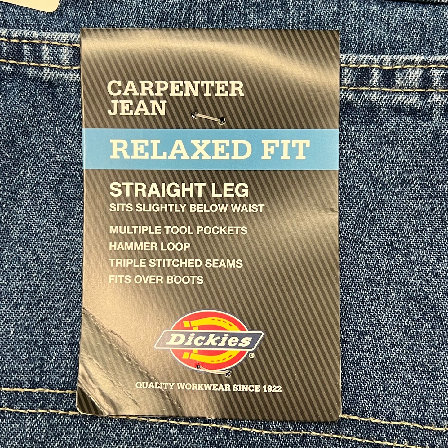 DICKIES Relaxed Fit Carpenter Jean Mns Sz 38X32 Stonewashed Indigo Blue 19294SNB