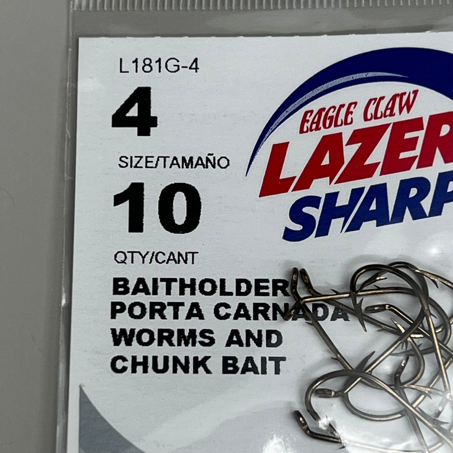 EAGLE CLAW (5 PACK) Sharp Worms & Chunk Baitholder Hook Bronze #4 10pc L181G-4