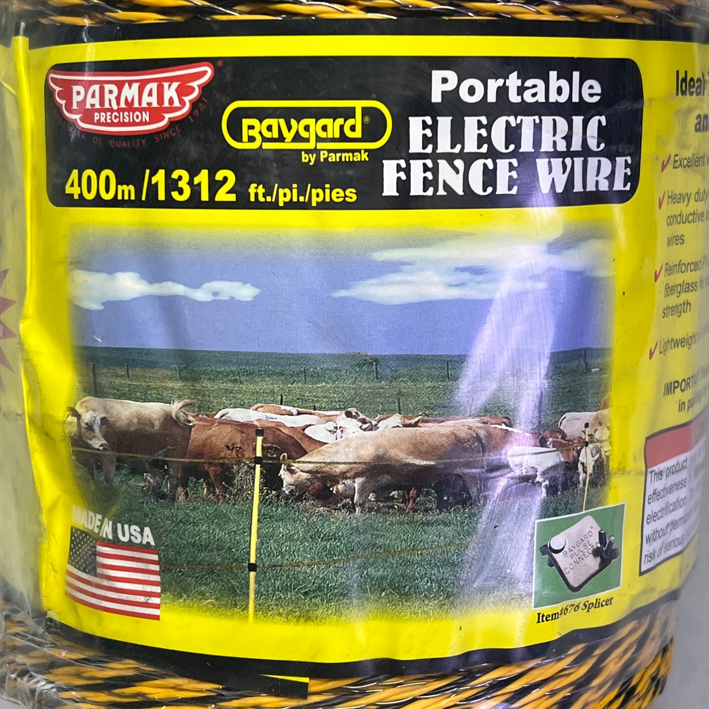 PARMAK 122 Electric Fence Wire PVC Coated Fiberglass 1,312ft Black/Yellow PM-122