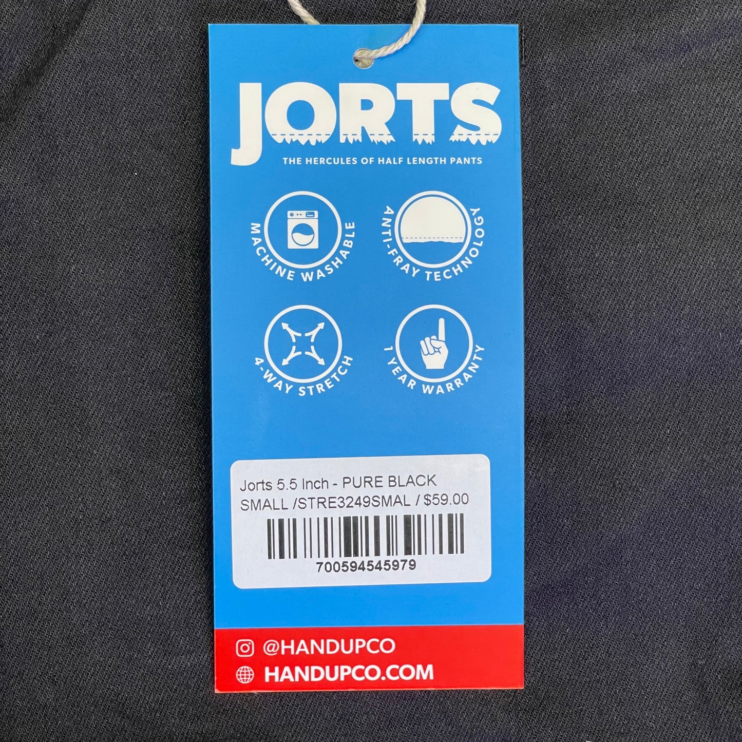 HANDUP APPAREL Jorts 5.5" SMALL Men's Pure Black STRE3249SMAL