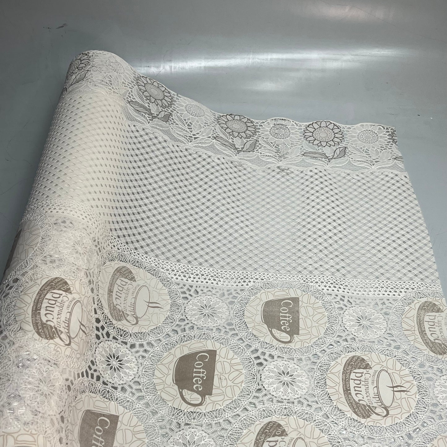 PVC Floral Lace Coffee Mugs Pattern Dinning Table Cloth 54"x60' White/Brown