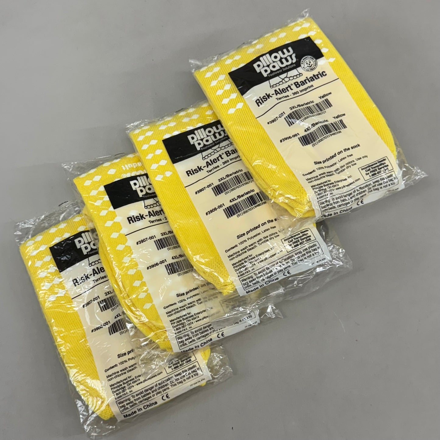 PILLOW PAWS (4 PACK) Unisex Non-Skid Slipper Socks  Adult 3XL Yellow