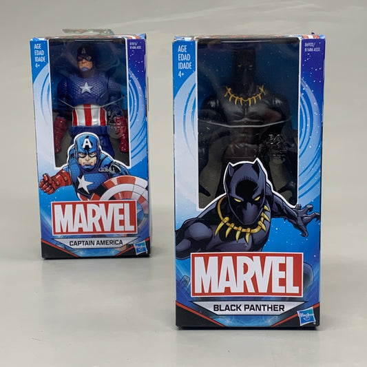 ZA@ HASBRO (2 PACK) Marvel Black Panther and Captain America Hero Figurines 6 Inch