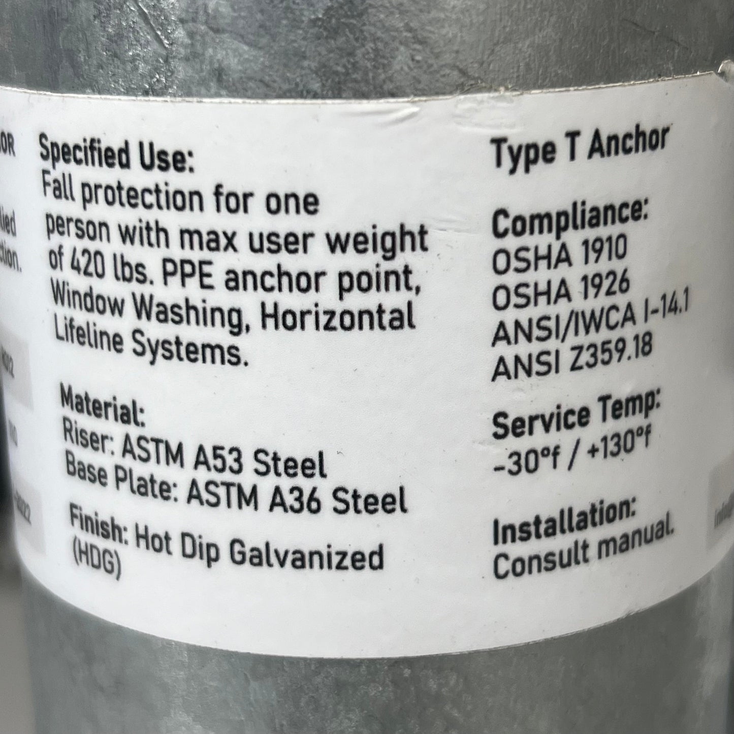 FRONTLINE Fall Protection RO12 Commercial Roof Anchor 12" OSHA ANSI Compliant