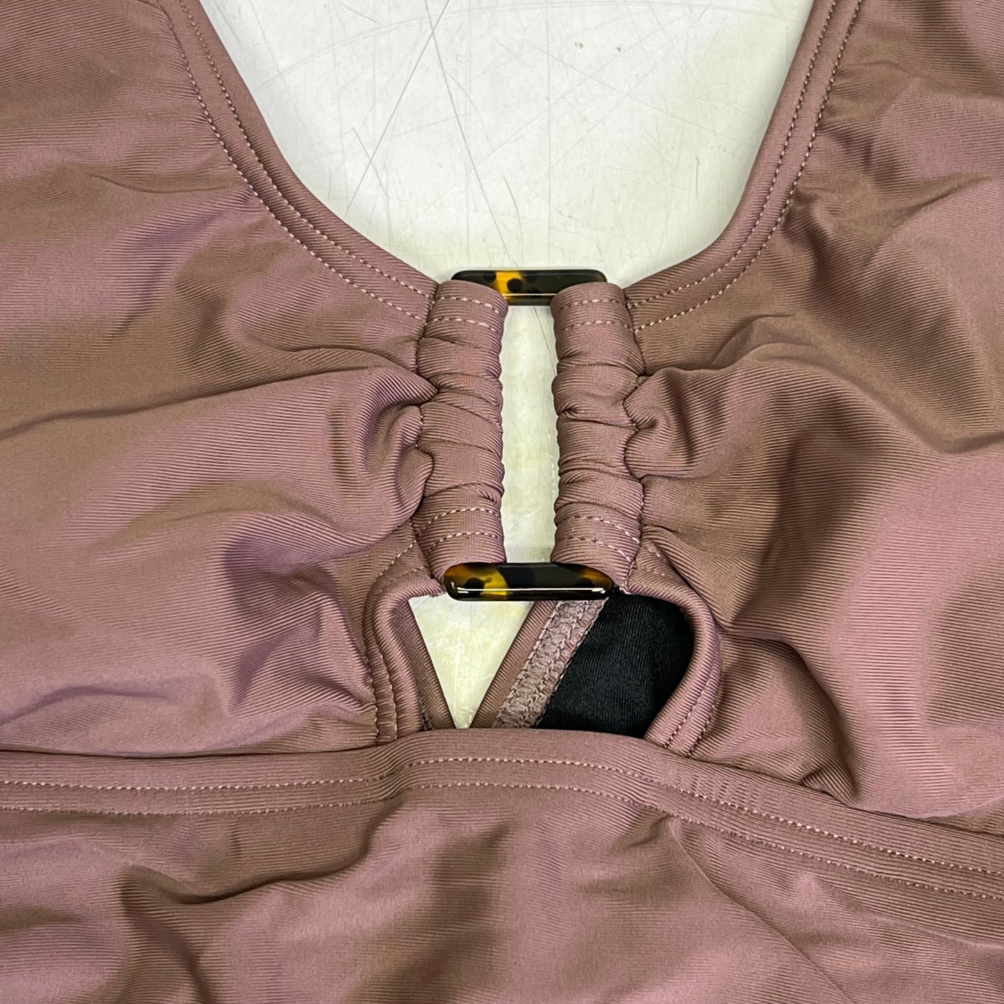 CHARMO Deep Scoop Neck Ruffle Cap Sleeve Swimsuit Women's Sz M Milk Chocolate