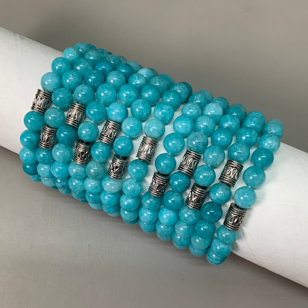 BEST WHOLESALE (12 PACK) Beaded Turquoise Crystal Bracelets 3" Silver Jewel New