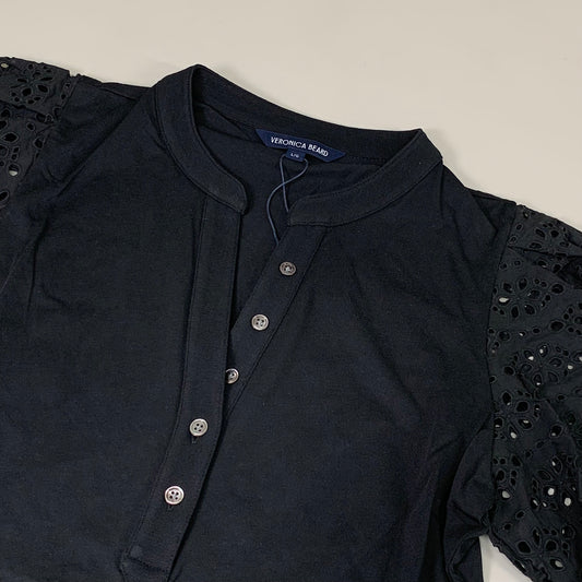 VERONICA BEARD Jeans Women's Coralee Top Lace Sleeves Sz-L Black J2406JY0330831