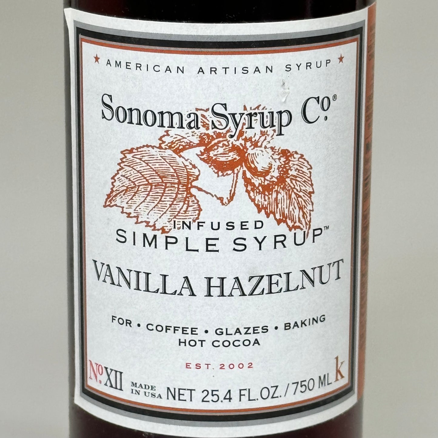 SONOMA SYRUP CO (2 PACK) No.12 Infused Simple Syrup Vanilla Hazelnut 25.4 fl oz