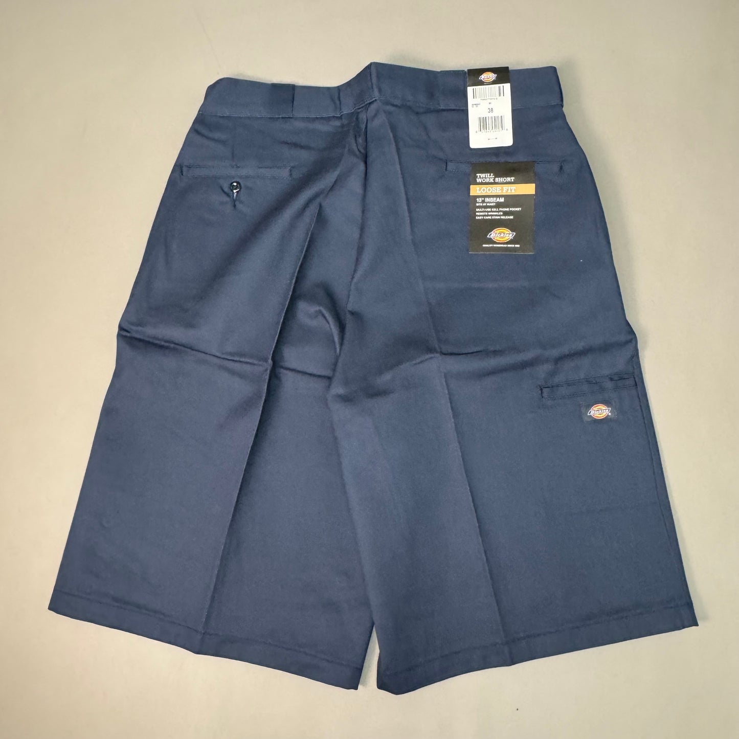 DICKIES Loose Fit Twill Work Shorts 13" Inseam Men's Sz 38 Navy Blue 42283NV