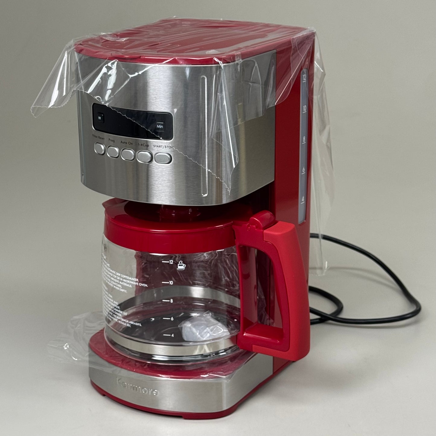 KENMORE Programable 12-Cup Drip Coffee Maker w/ Auto Shut off Red Silver KKCM12R