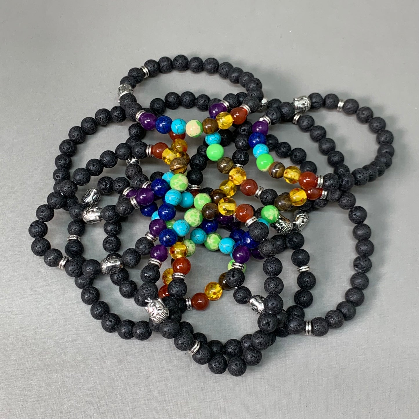 BEST WHOLESALE (12 PACK) Beaded Black-Rainbow Crystal Bracelets 3" Silver Head New