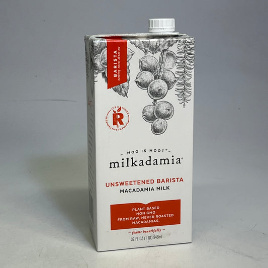 MILKADAMIA (12 PACK) Unsweetened Barista Macadamia Milk 32 fl oz. BB 11/26