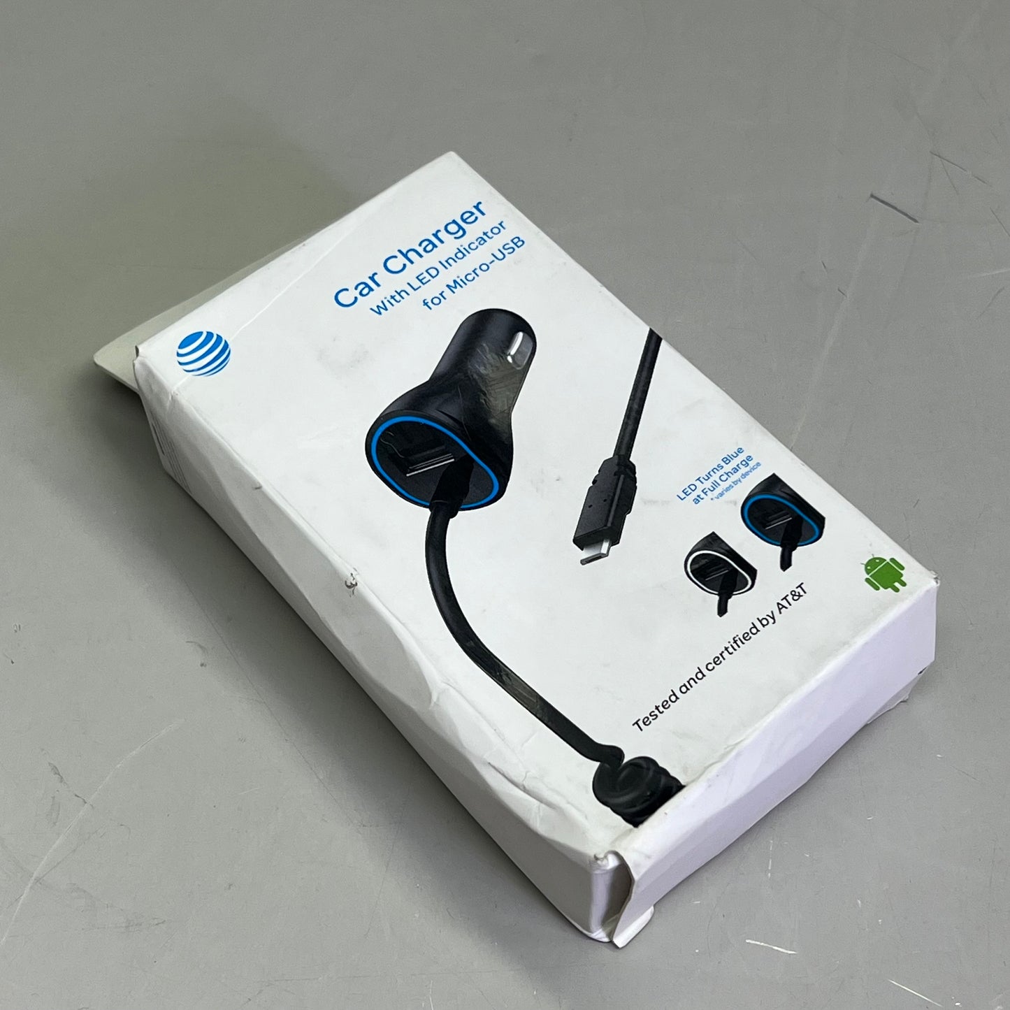 AT & T Single USB Secondary & Corded Micro Car Charger LED 3.4Amp Black 4899