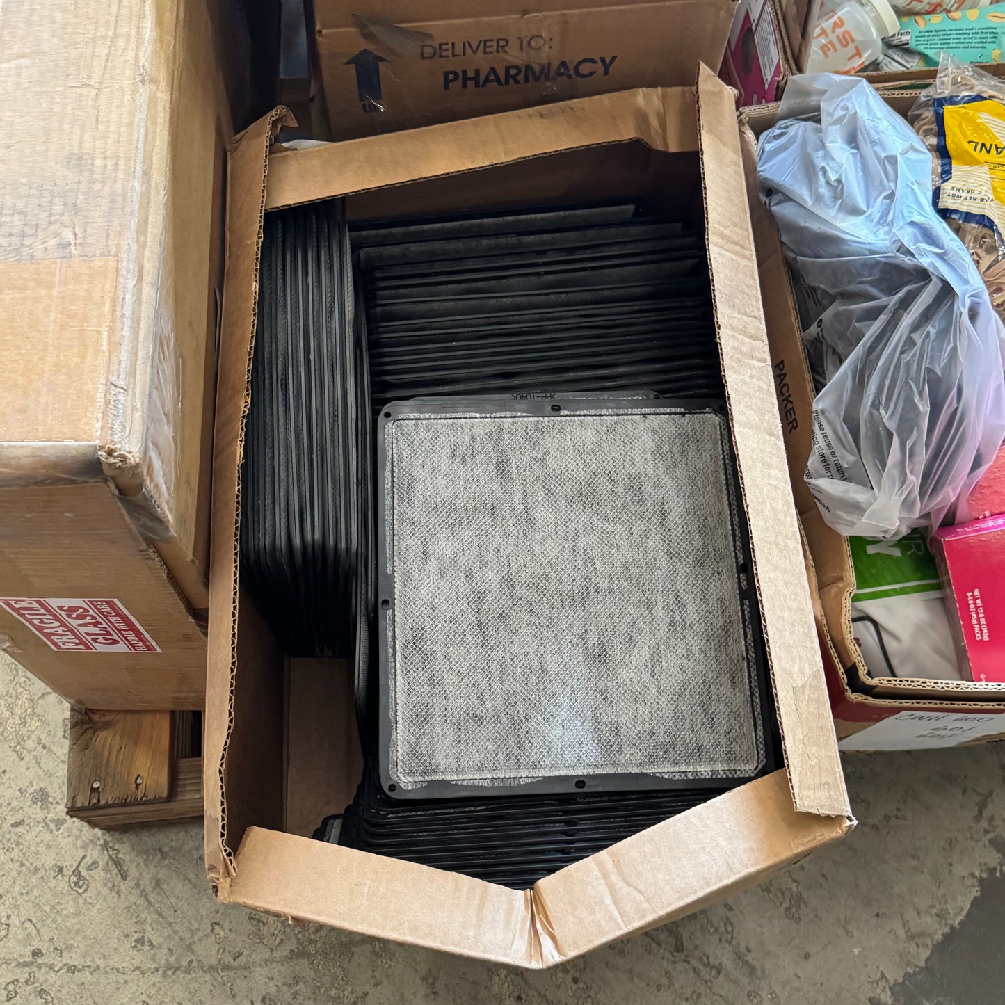 ZA@ Pallet of MIXED Rubber Bands, Food, Air Filter, Conventional Certificates, Clothes, Etc… (AS-IS)