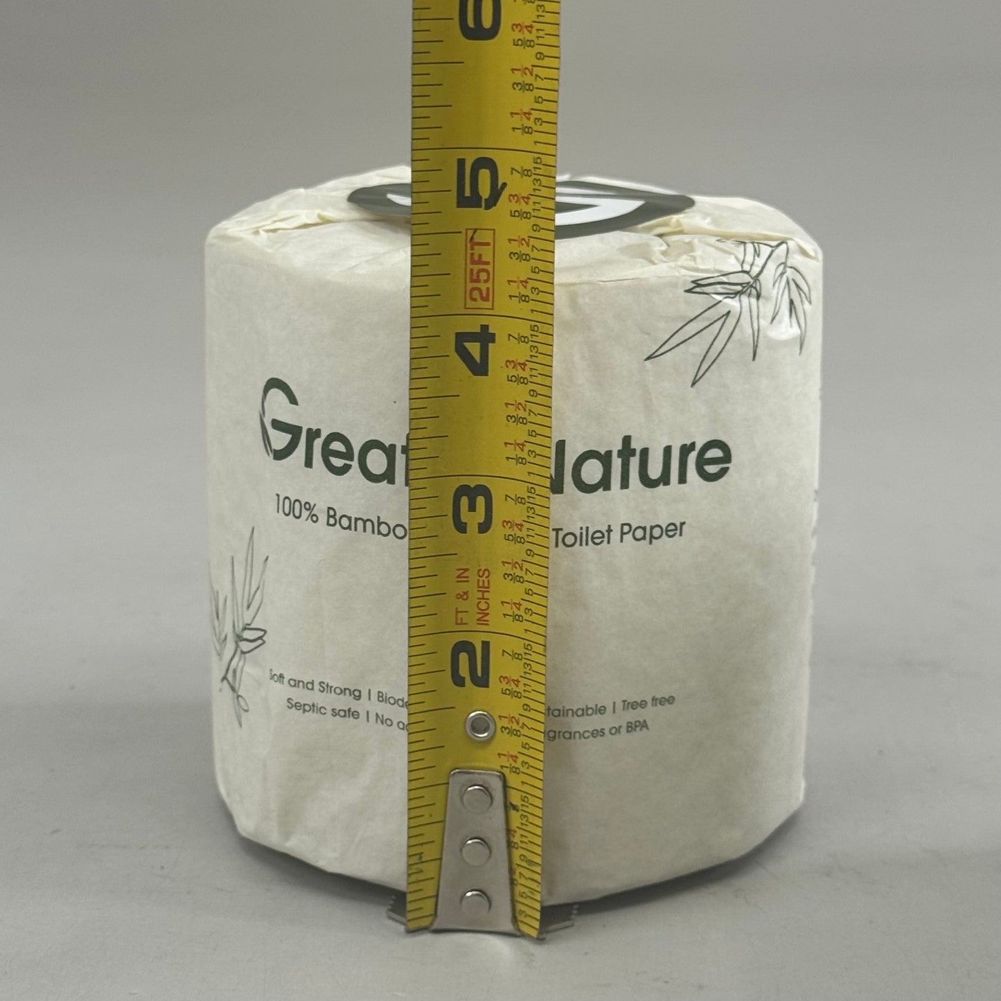 GREAT NATURE (24 Pack) 100% Bamboo Core-less Toilet Paper 3Ply, 380 Sheets Per Roll Green/White