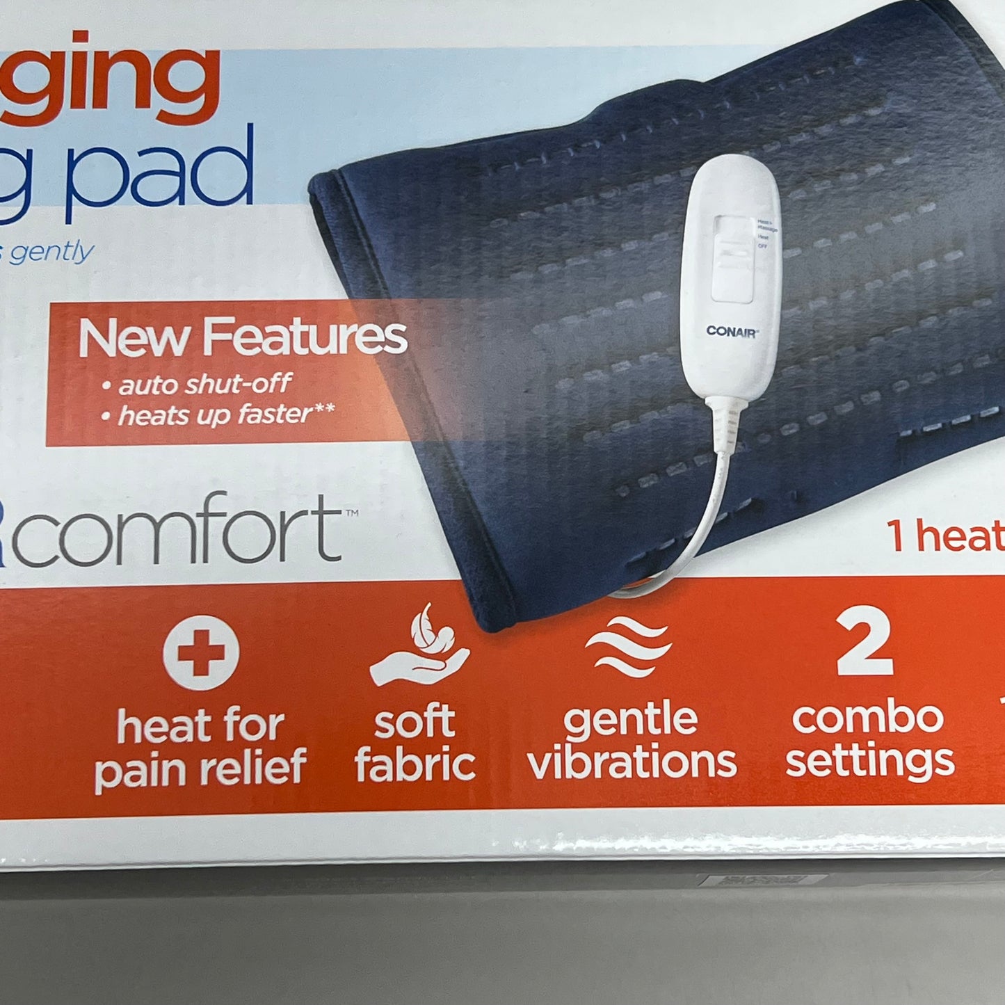 CONAIR Comfort Massaging Heating Pad Soothing 11.5" X 24" Navy Blue HP08FWX