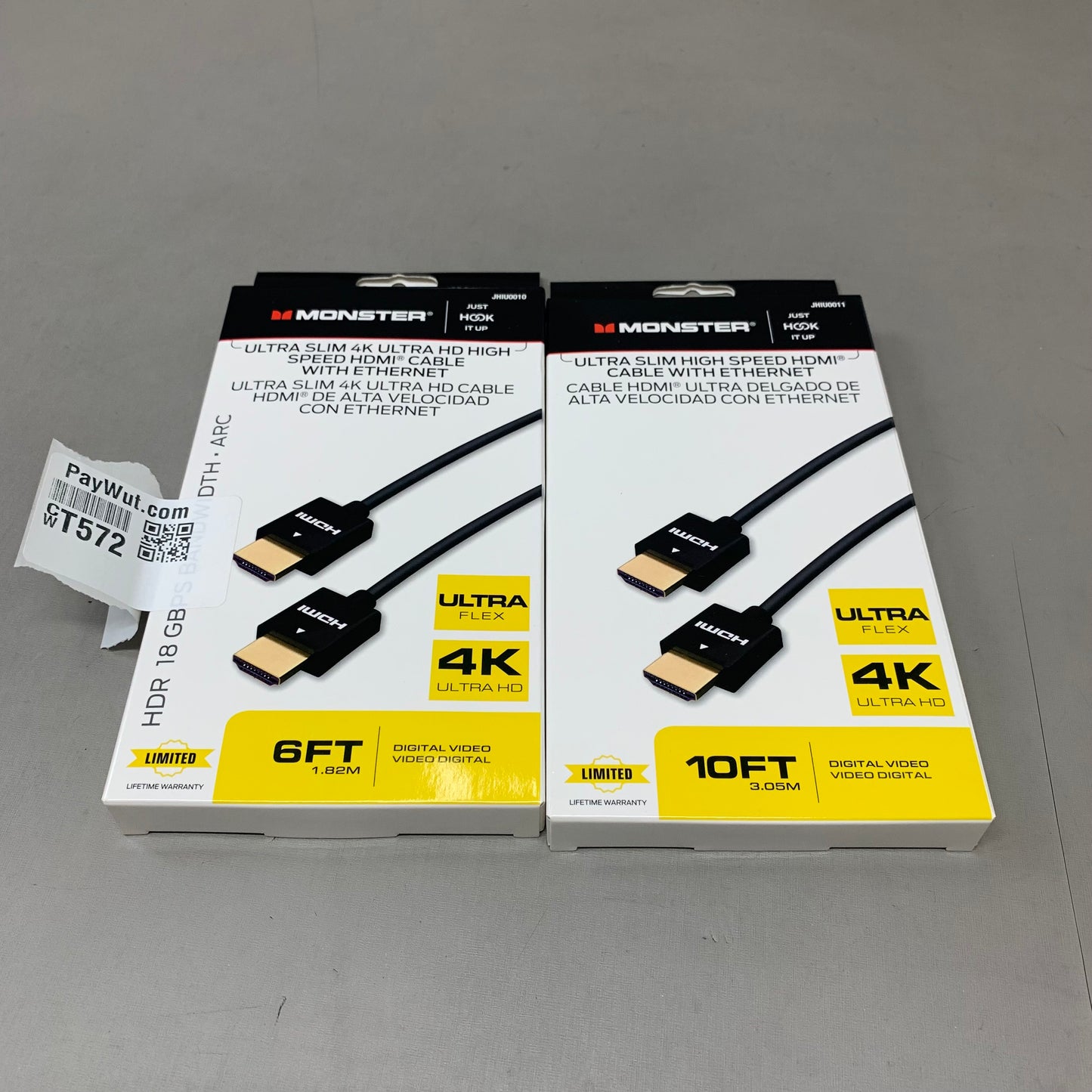 MONSTER (2 Pack) Ultra Slim 4K Ultra HD High Speed HDMI Cables 6Ft, 10Ft Black JHIU0010, JHIU0011