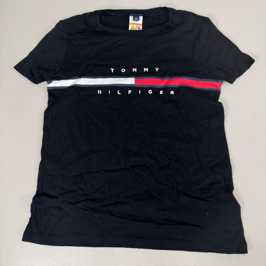 TOMMY HILFIGER Adaptive Short Sleeve Magnet Button T-Shirt Black Women's SZ XS Signature Stripe (New Other)