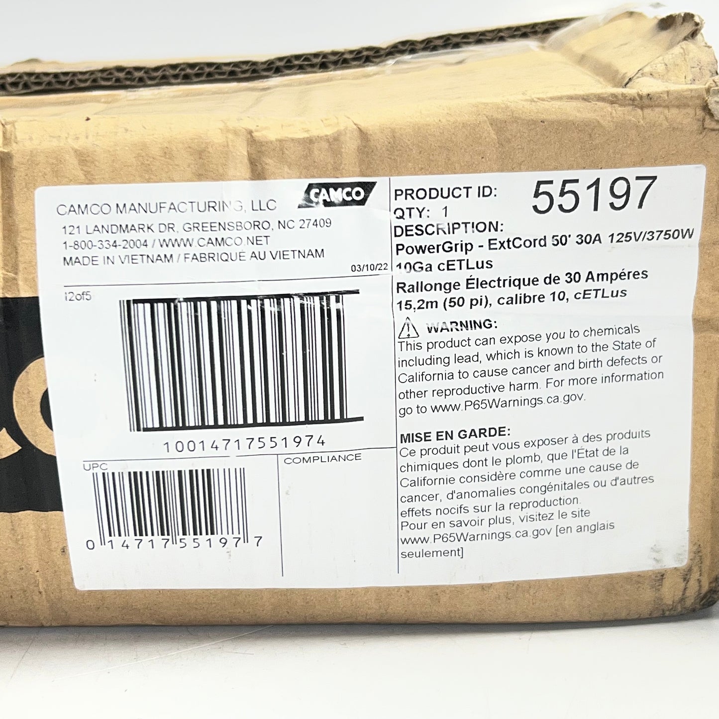 POWER GRIP Camco Extension Cable 30 Amp 50 ft. Black & Yellow 55197