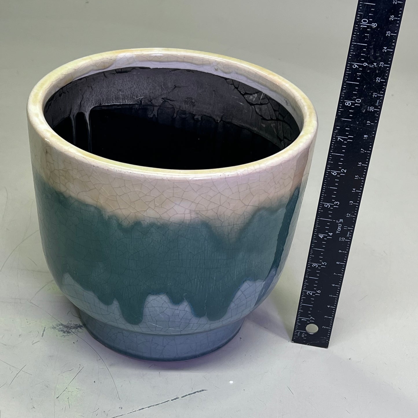 CREATIVE CO-OP Set Of 3 Terracotta Footed Planters Drip Glaze Green/Cream DG0506