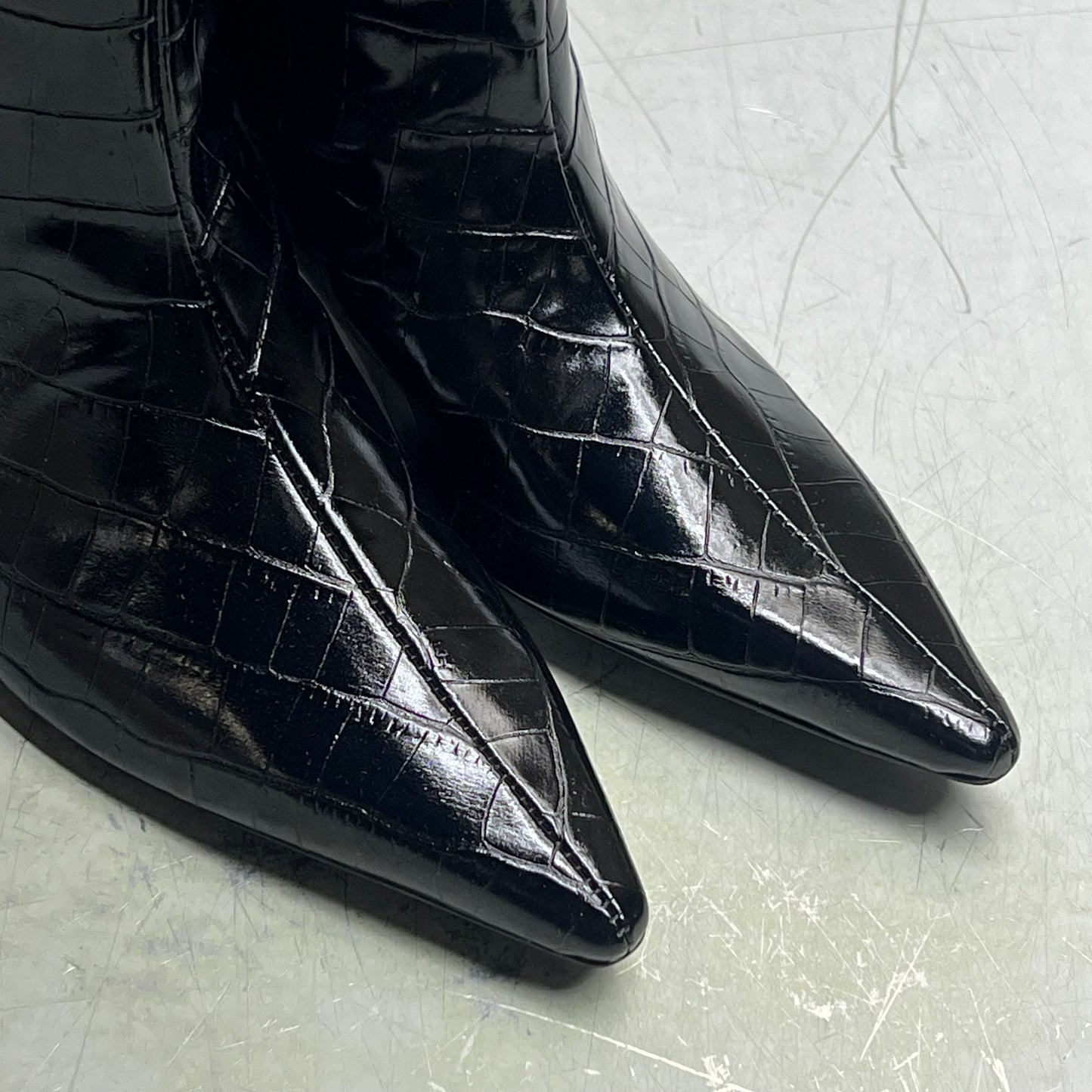 ZA@ ZARA Pointed Toe Crackled Kitten Heel Calf Boot Women's Sz 38 Black