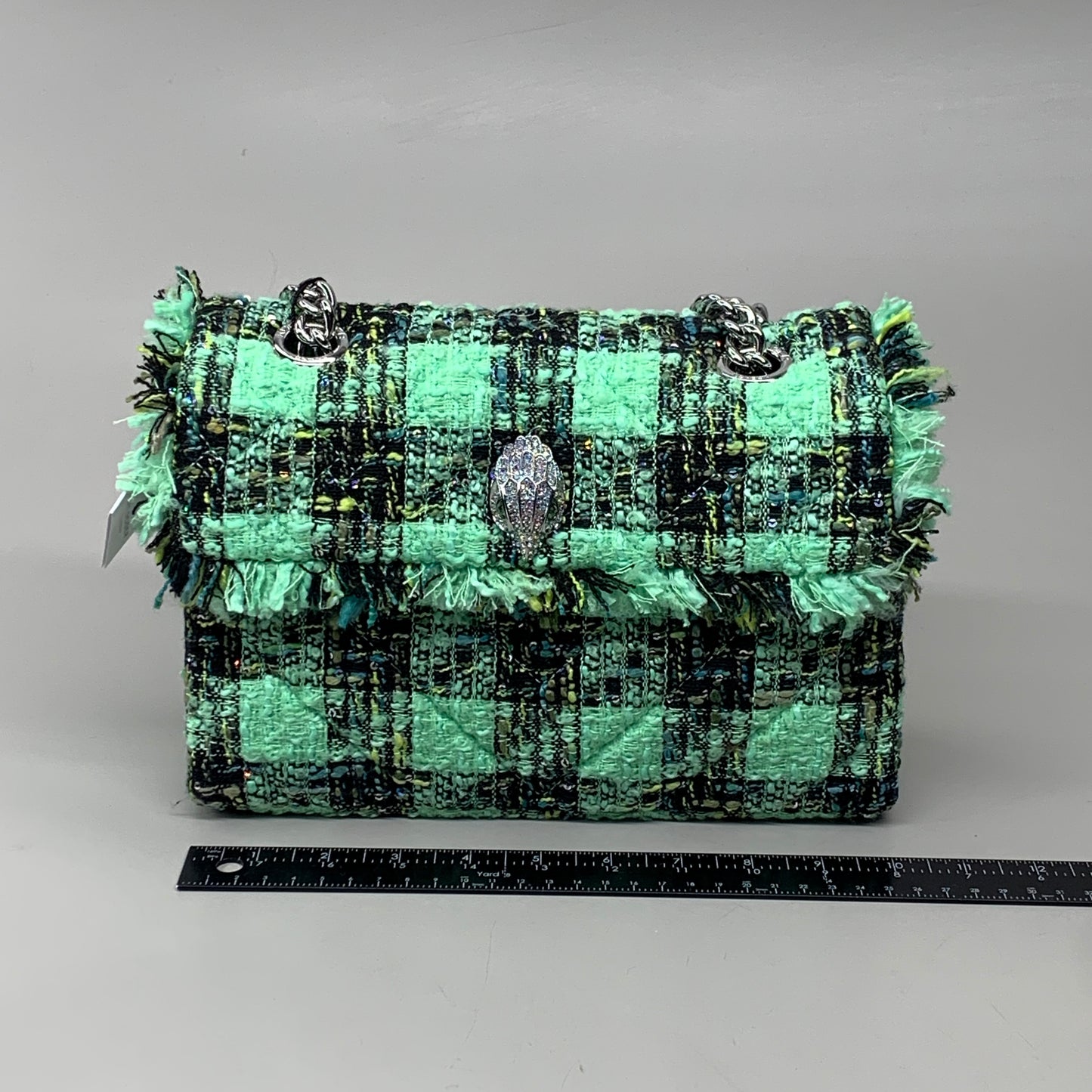 KURT GEIGER Tweed Kensington Fabric Day Bag 10.5" x 8.5" Pale Green 3614573609 New