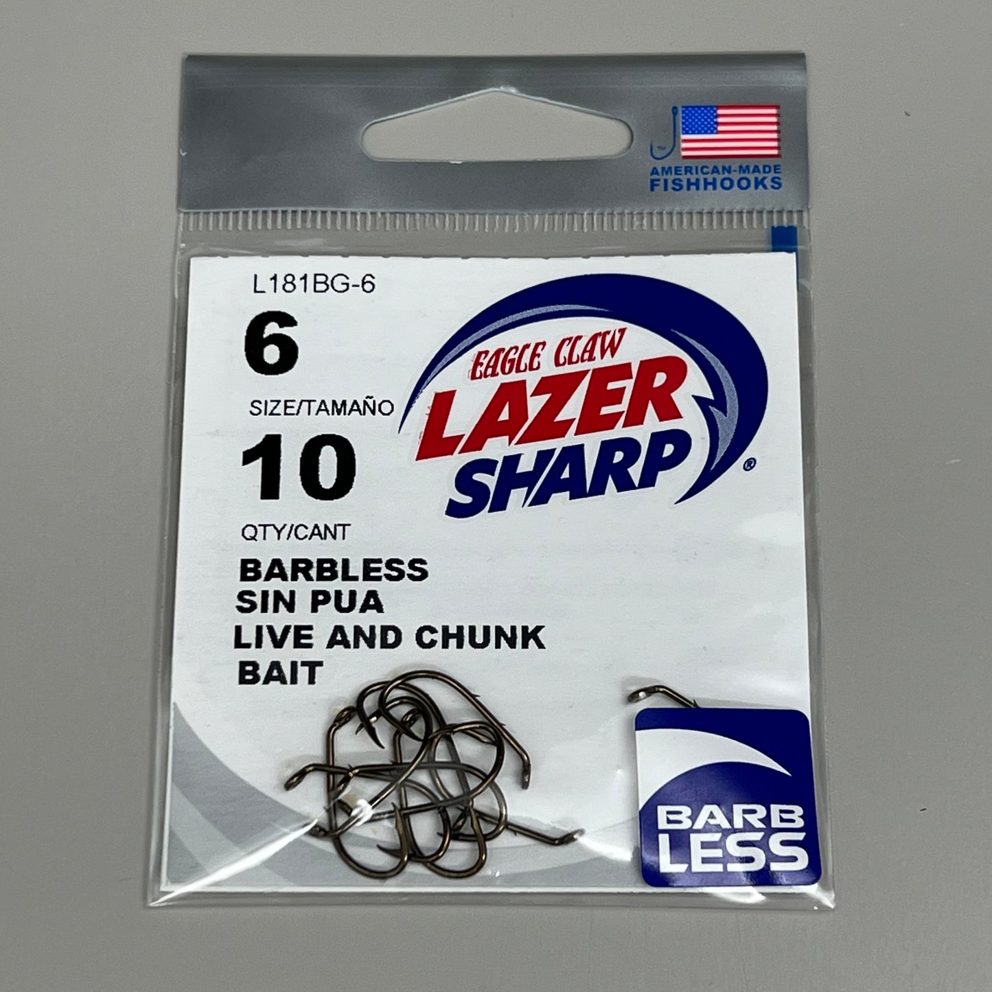 EAGLE CLAW (5 PACK) Lazer Sharp Barbless Baitholder Hook Bronze #6 10pc L181BG-6