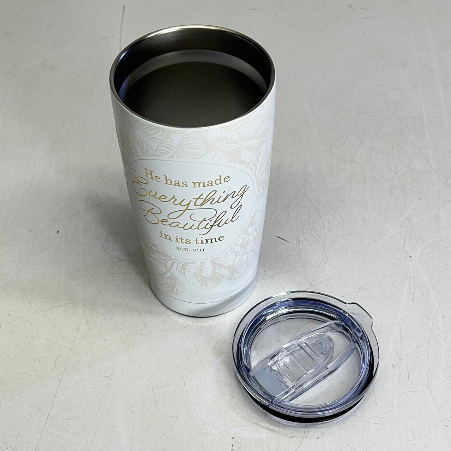 CHRISTIAN ART GIFTS Ecclesiastes 3:11 Stainless Steel  Tumbler 18 Fl Oz White