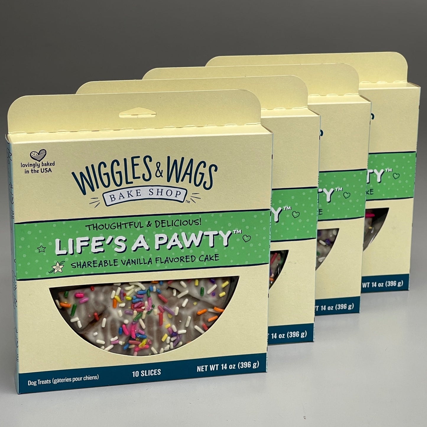 ZA@ WIGGLES & WAGS Life's a Pawty Vanilla Flavored Cake for Dogs 4 PACK BB 11/02/24 F