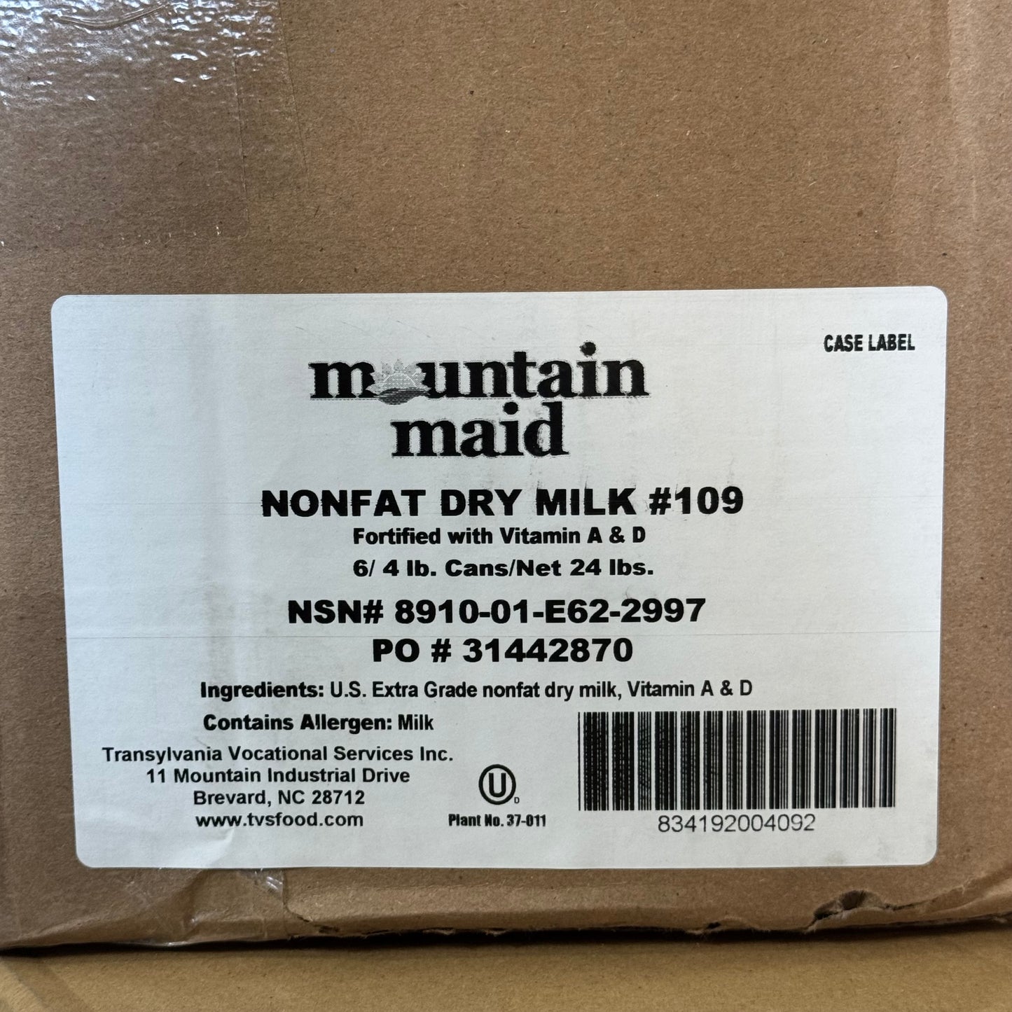 ZA@ MOUNTAIN MAID (6 Pack) Nofat Dry Milk 4Lb BB 03/26 Sz 7”Hx6”D (AS-IS, Damage)