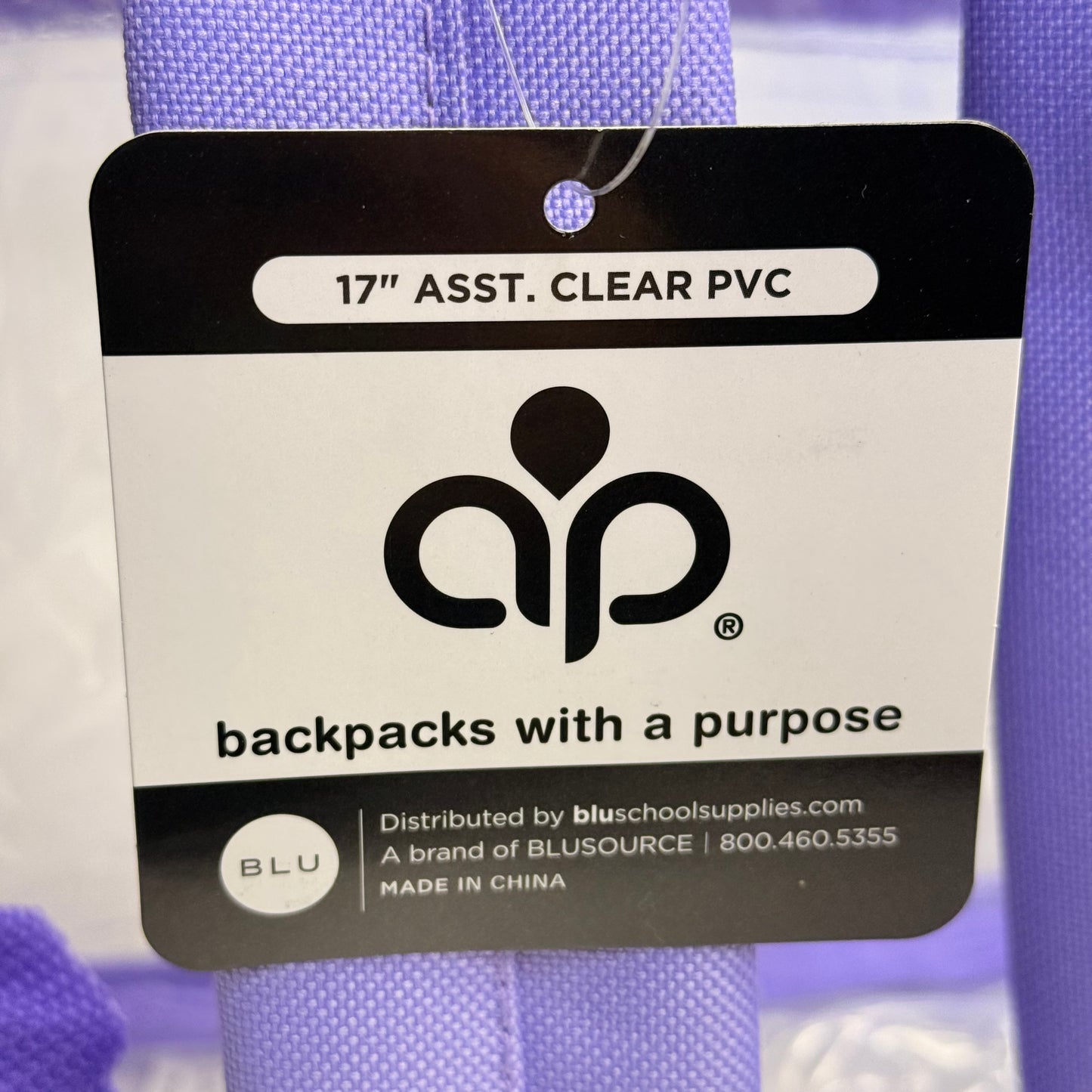 BWAP 17" Clear Plastic Backpack 17" x 12" x 6" Color Lavender BP1643