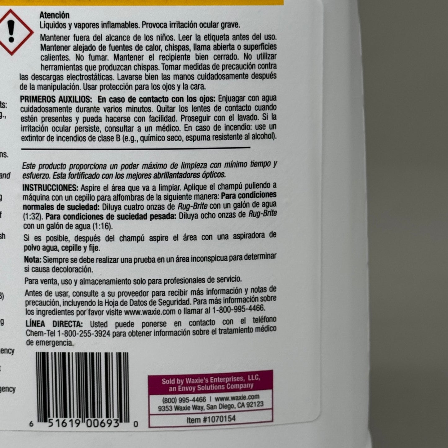 WAXIE (4 PACK!) Rug-Brite Rug & Upholstery Shampoo 1 Gal Each White 1070154