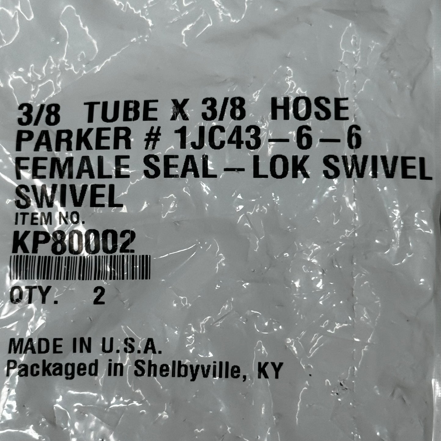 PARKER (2 PACK) Hydraulic Hose 1JC43-6-6 Female Swivel 3/8" x 3/8" Steel KP80002