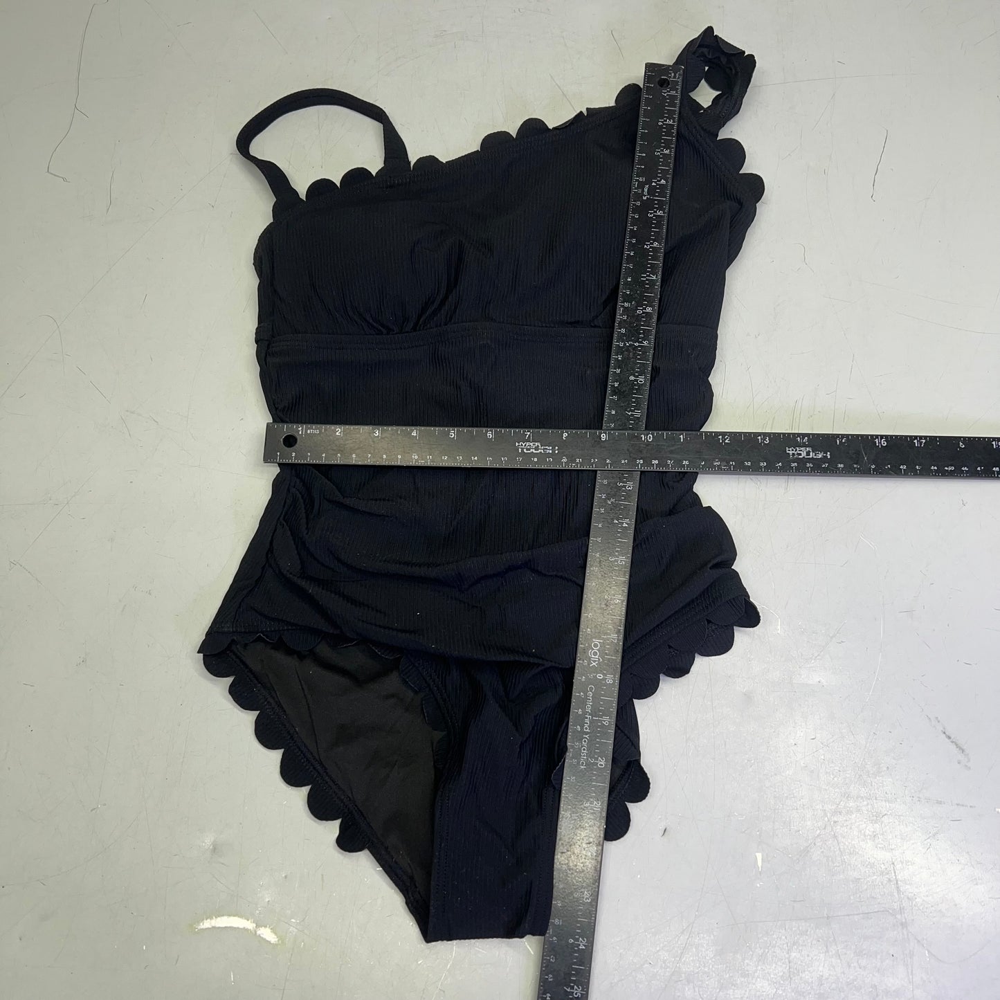 CHARMO Asymmetrical Retro Ribbed Moderate Cut One Piece Swimwear Wmn Sz S Black