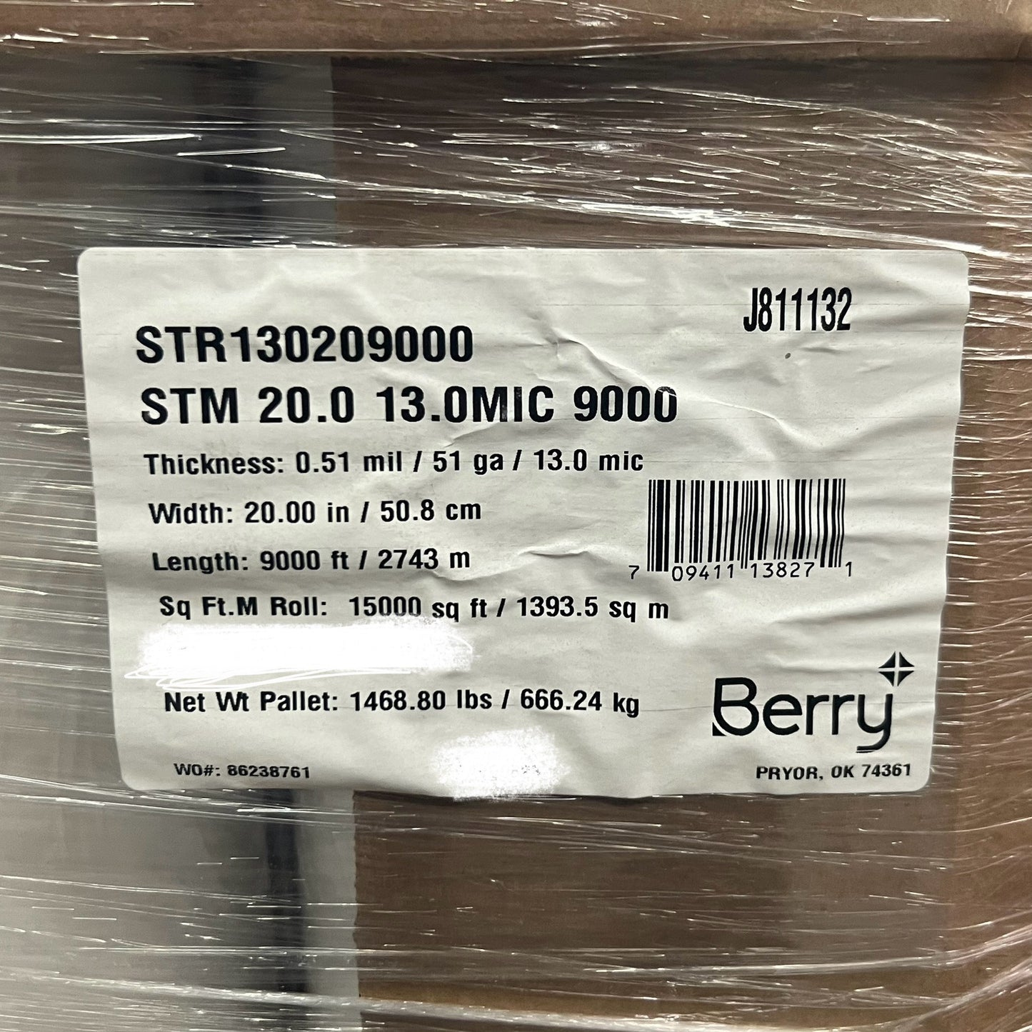 BERRY PLASTIC Industrial Cast Stretch Wrap 20" Film High Performance STR130209000