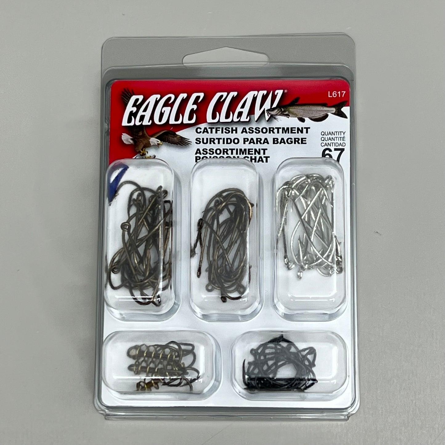 EAGLE CLAW (3 PACK) Wide Catfish Assortment Hooks Size Range From #4-1/0 67pc L617