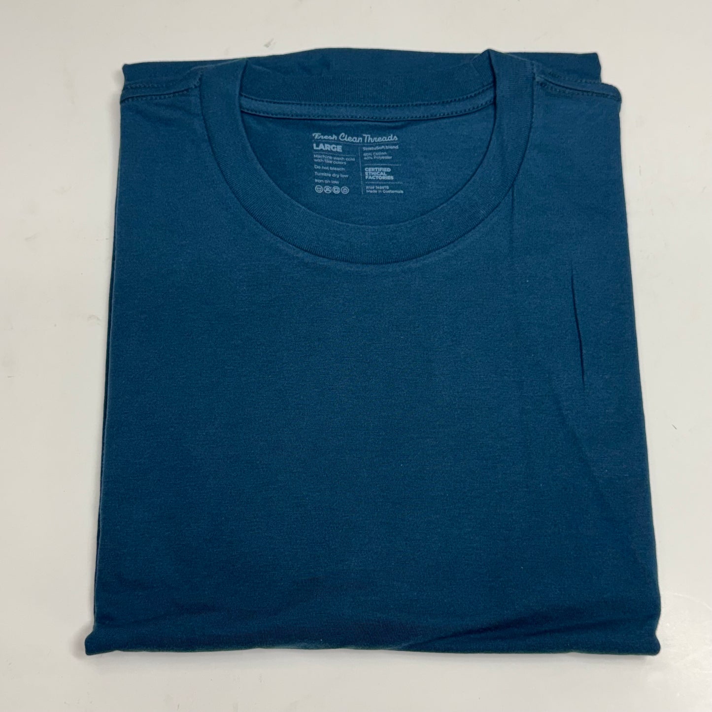 FRESH CLEAN THREADS Sea Blue Short Sleeve Crew Neck T-Shirt Sz L - Sea Blue AA14-C-L