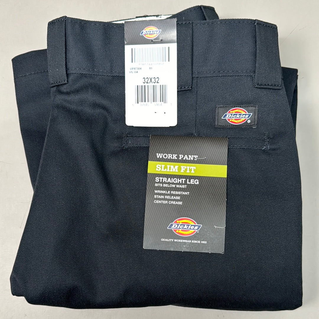 DICKIES Slim Fit Below Waist Easy Care Work Pant Men's Sz 32X32 Black WP873BK