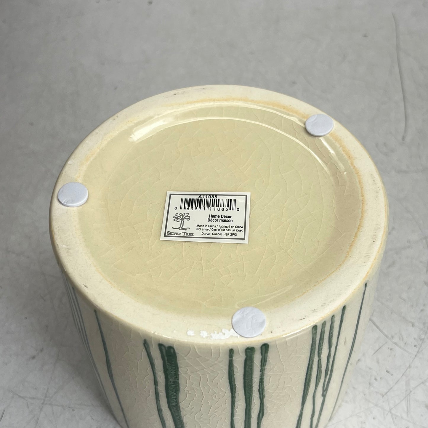 SILVER TREE Ceramic Crackle Glaze Plant Pot 5"x5" Green Paint Stripe A11085